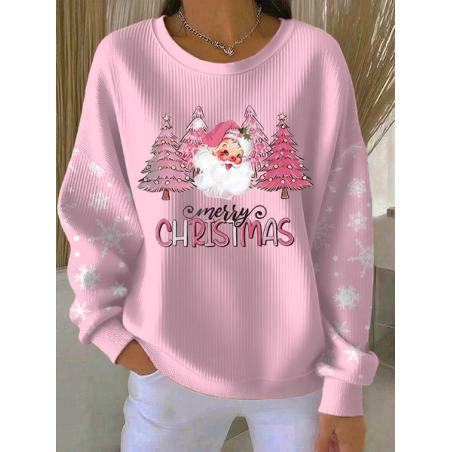 Women Santa Claus Crew Neck Printing Casual Spring/Fall Long Sleeve Sweatshirt