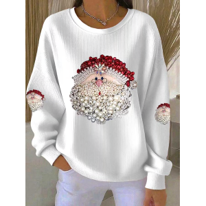 Women Santa Claus Crew Neck Printing Casual Spring/Fall Long Sleeve Sweatshirt
