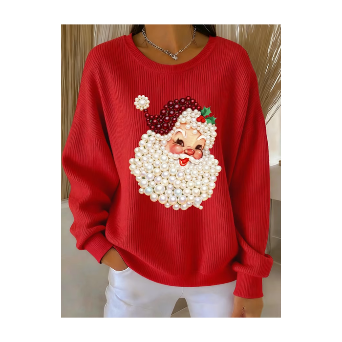 Women Santa Claus Crew Neck Printing Casual Spring/Fall Long Sleeve Sweatshirt
