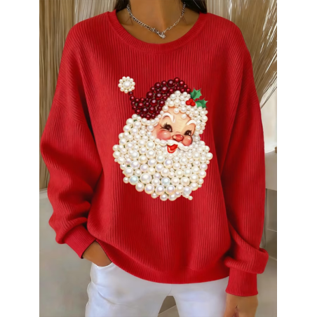 Women Santa Claus Crew Neck Printing Casual Spring/Fall Long Sleeve Sweatshirt