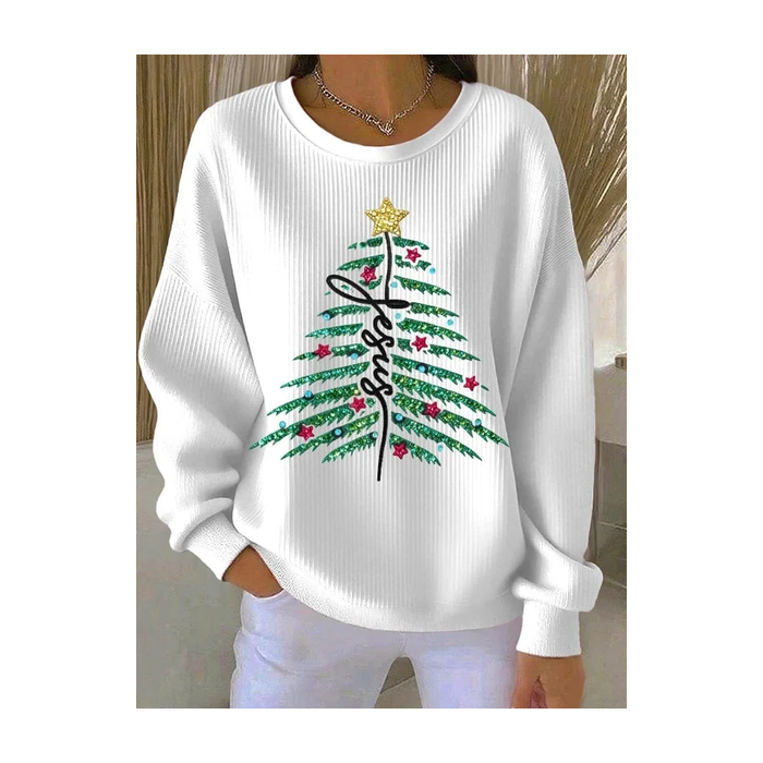 Women Christmas Crew Neck Printing Casual Spring/Fall Long Sleeve Sweatshirt