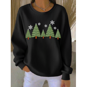 Women Christmas Crew Neck Printing Casual Spring/Fall Long Sleeve Sweatshirt