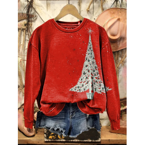 Women Christmas Crew Neck Printing Casual Spring/Fall Long Sleeve Sweatshirt
