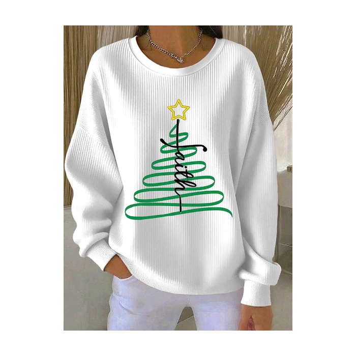 Women Christmas Crew Neck Printing Casual Spring/Fall Long Sleeve Sweatshirt