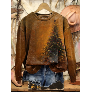 Women Christmas Crew Neck Printing Casual Spring/Fall Long Sleeve Sweatshirt