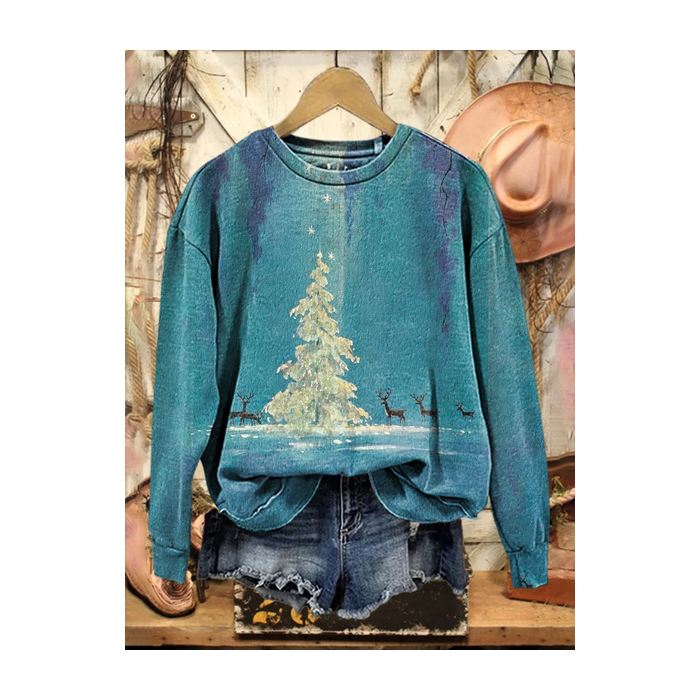 Women Christmas Crew Neck Printing Casual Spring/Fall Long Sleeve Sweatshirt
