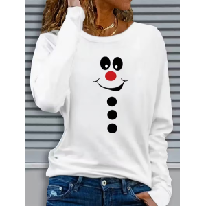 Women Christmas Snowman Long Sleeve Tee T-shirt Crew Neck Printing Casual Spring/Fall Graphic Tee Top