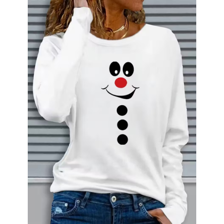 Women Christmas Snowman Long Sleeve Tee T-shirt Crew Neck Printing Casual Spring/Fall Graphic Tee Top