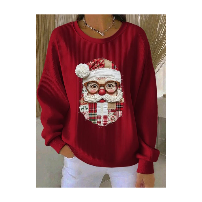 Women Santa Claus Crew Neck Printing Casual Spring/Fall Long Sleeve Sweatshirt