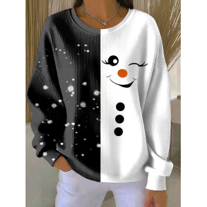 Women Christmas Snowman Crew Neck Printing Casual Spring/Fall Long Sleeve Sweatshirt