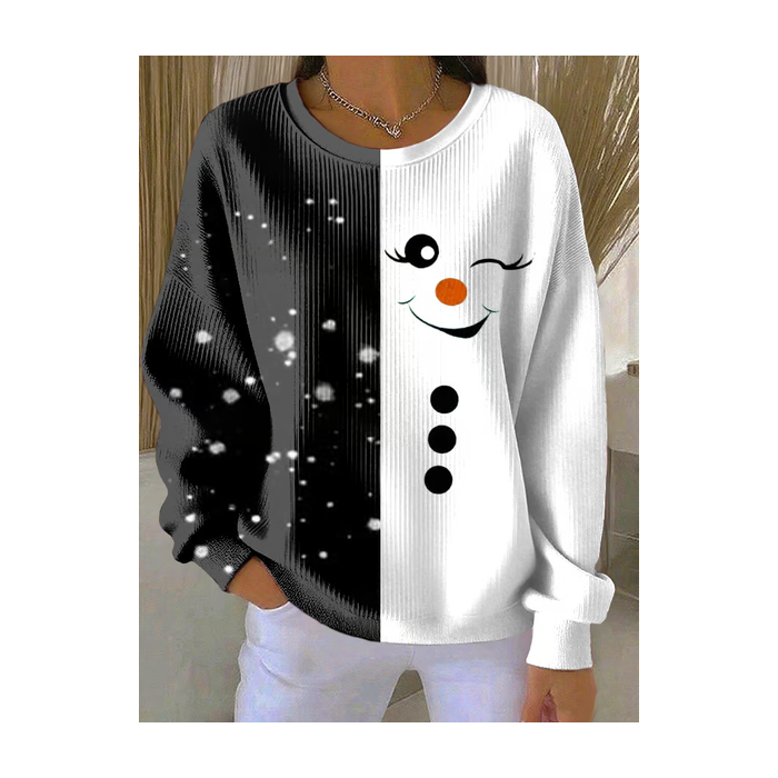 Women Christmas Snowman Crew Neck Printing Casual Spring/Fall Long Sleeve Sweatshirt