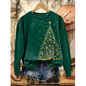 Women Christmas Crew Neck Printing Casual Spring/Fall Long Sleeve Sweatshirt