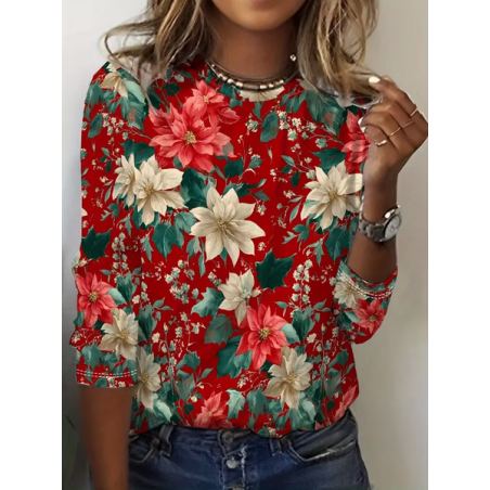 Women Floral Long Sleeve Tee T-shirt Crew Neck Printing Casual Spring/Fall Graphic Tee Top