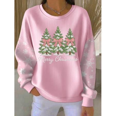 Women Christmas Crew Neck Printing Casual Spring/Fall Long Sleeve Sweatshirt