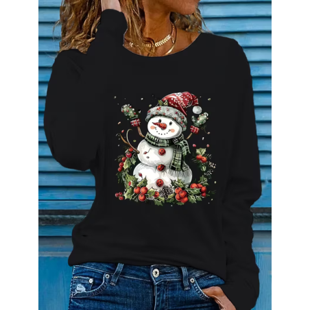 Women Christmas Snowman Long Sleeve Tee T-shirt Crew Neck Printing Casual Spring/Fall Graphic Tee Top