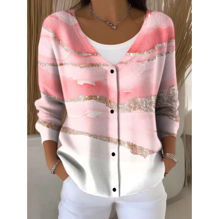 Women Abstract Casual Spring/Fall Printing Cardigan