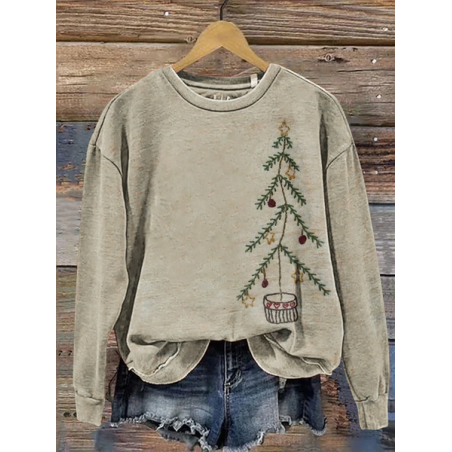 Women Christmas Crew Neck Printing Casual Spring/Fall Long Sleeve Sweatshirt
