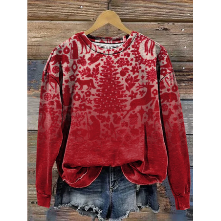 Women Christmas Crew Neck Printing Casual Spring/Fall Long Sleeve Sweatshirt