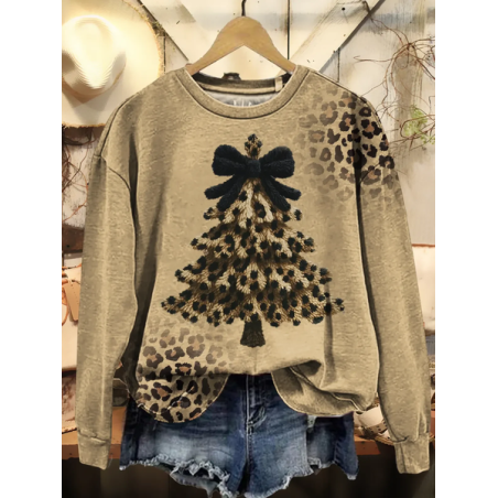 Women Leopard Crew Neck Printing Casual Spring/Fall Long Sleeve Sweatshirt