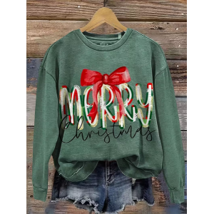 Women Christmas Crew Neck Printing Casual Spring/Fall Long Sleeve Sweatshirt
