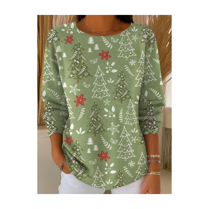 Women Christmas Printing Spring/Fall Casual Long Sleeve Crew Neck Sweater