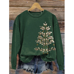 Women Floral Crew Neck Printing Casual Spring/Fall Long Sleeve Sweatshirt