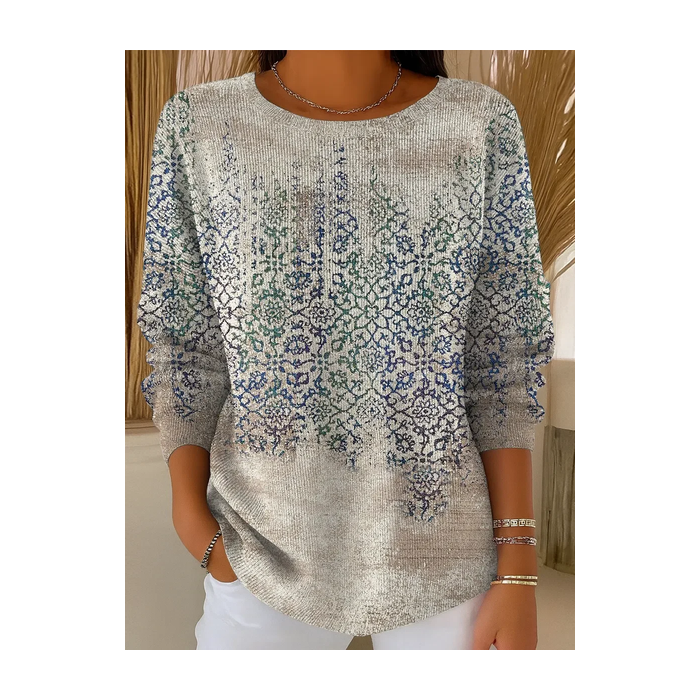 Women Abstract Printing Spring/Fall Casual Long Sleeve Crew Neck Sweater