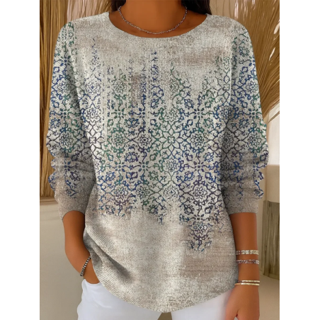 Women Abstract Printing Spring/Fall Casual Long Sleeve Crew Neck Sweater