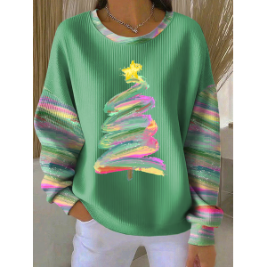 Women Christmas Crew Neck Printing Casual Spring/Fall Long Sleeve Sweatshirt