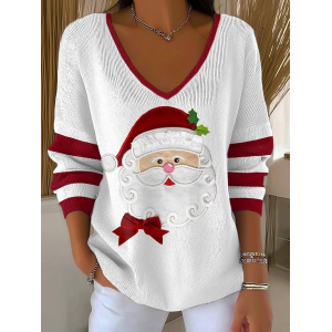 Women Striped Long Sleeve Tee T-shirt V Neck Printing Casual Spring/Fall Top