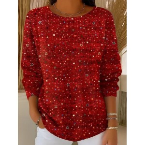 Women Star Printing Spring/Fall Casual Long Sleeve Crew Neck Sweater