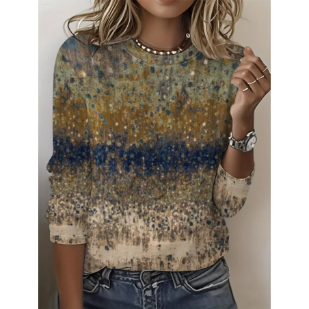 Women Abstract Long Sleeve Tee T-shirt Crew Neck Printing Casual Spring/Fall Graphic Tee Top