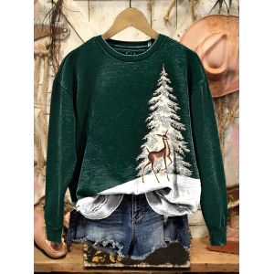 Women Christmas Crew Neck Printing Casual Spring/Fall Long Sleeve Sweatshirt