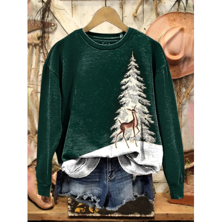 Women Christmas Crew Neck Printing Casual Spring/Fall Long Sleeve Sweatshirt