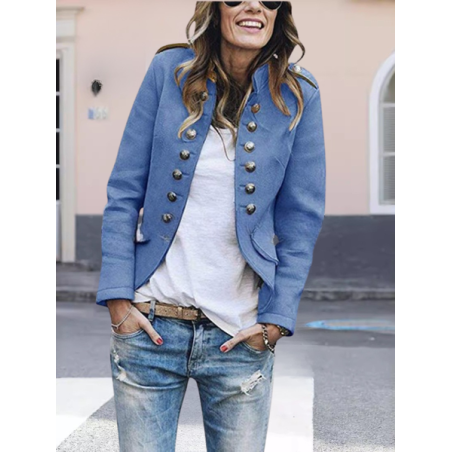 Women Spring/Fall Outerwear Vintage Split Joint Plain Long Sleeve Shawl Collar Jacket