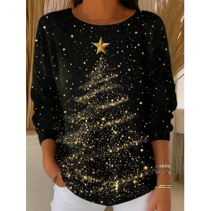 Women Christmas Printing Spring/Fall Casual Long Sleeve Crew Neck Sweater
