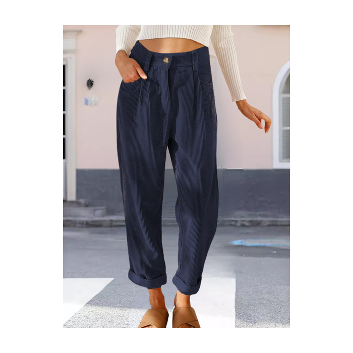 Women Plain Long Elastic Waist Pants Vintage Spring/Fall Trousers