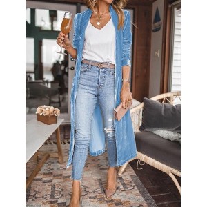 Women Plain Spring/Fall Cover-up Vintage Split Joint Lightweight Cardigan