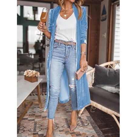 Women Plain Spring/Fall Cover-up Vintage Split Joint Lightweight Cardigan