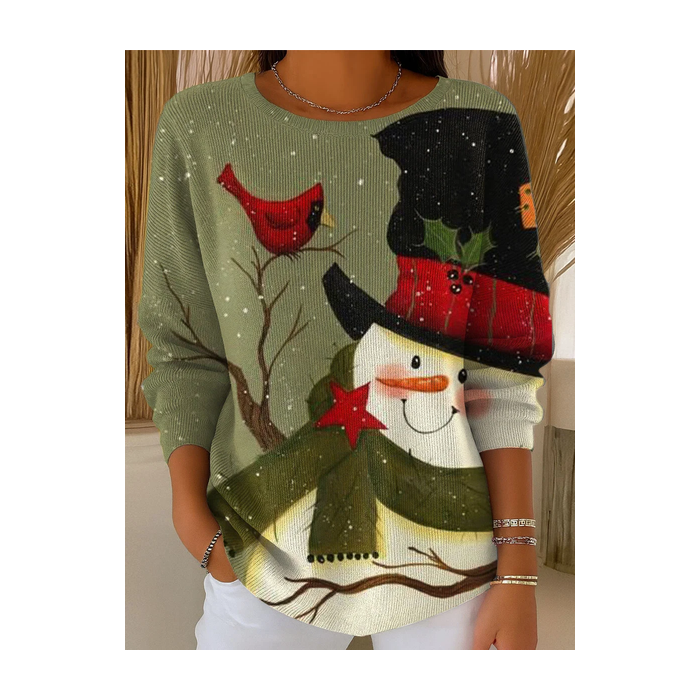 Women Christmas Snowman Printing Spring/Fall Casual Long Sleeve Crew Neck Sweater