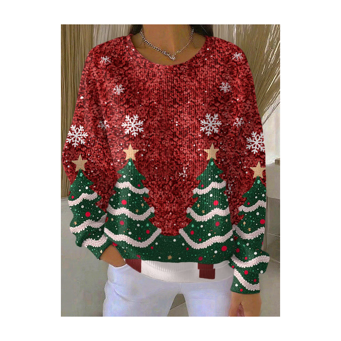 Women Christmas Crew Neck Printing Casual Spring/Fall Long Sleeve Sweatshirt