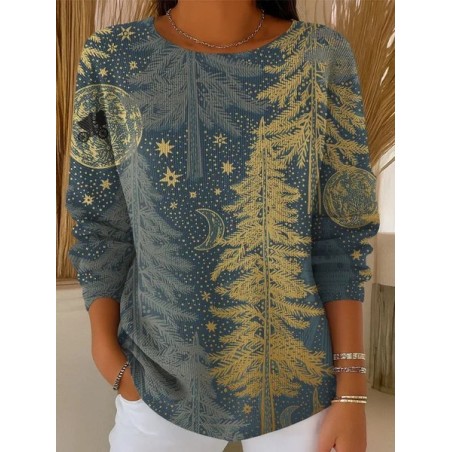 Women Christmas Printing Spring/Fall Casual Long Sleeve Crew Neck Sweater