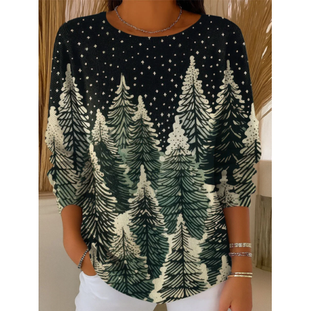 Women Christmas Printing Spring/Fall Casual Long Sleeve Crew Neck Sweater