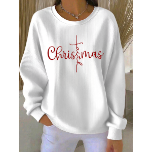 Women Christmas Crew Neck Printing Casual Spring/Fall Long Sleeve Sweatshirt