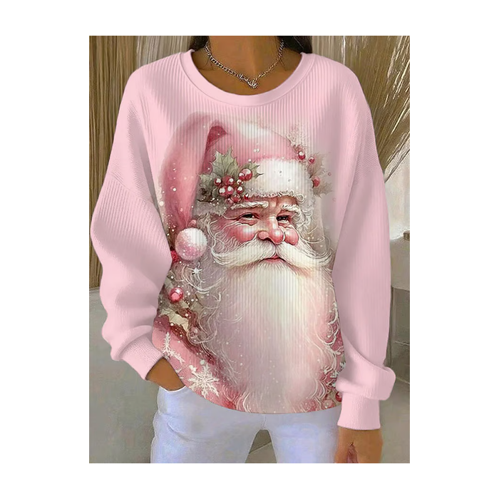 Women Santa Claus Crew Neck Printing Casual Spring/Fall Long Sleeve Sweatshirt