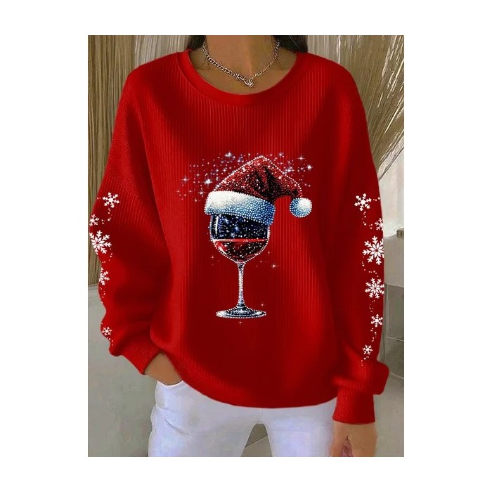 Women Christmas Crew Neck Printing Casual Spring/Fall Long Sleeve Sweatshirt