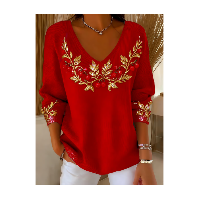 Women Christmas Long Sleeve Tee T-shirt V Neck Printing Casual Spring/Fall Top