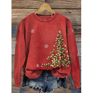 Women Christmas Crew Neck Printing Casual Spring/Fall Long Sleeve Sweatshirt