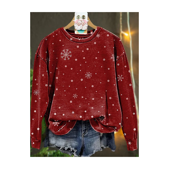 Women Christmas Crew Neck Printing Casual Spring/Fall Long Sleeve Sweatshirt