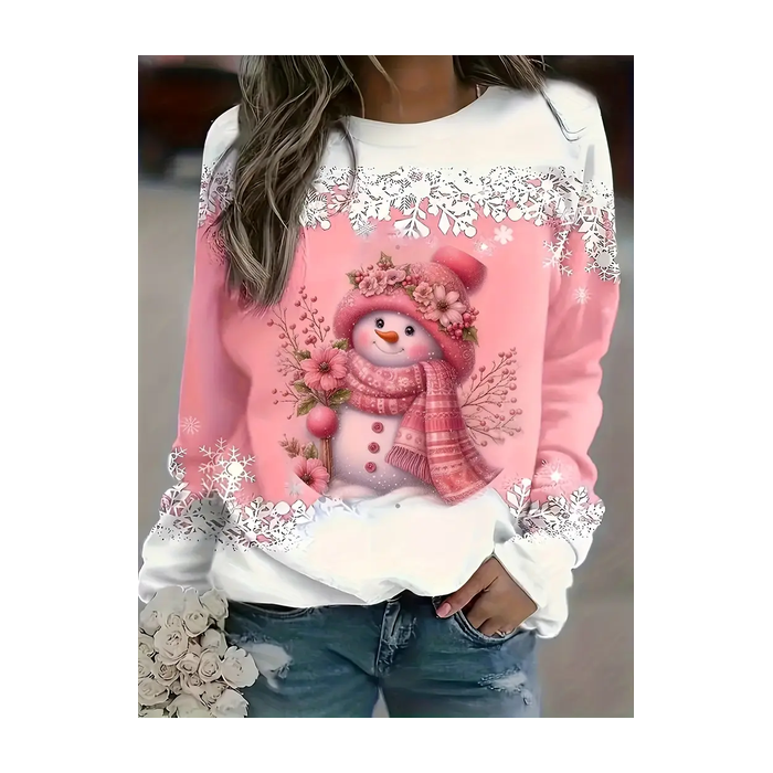 Women Christmas Snowman Long Sleeve Tee T-shirt Crew Neck Printing Casual Spring/Fall Graphic Tee Top